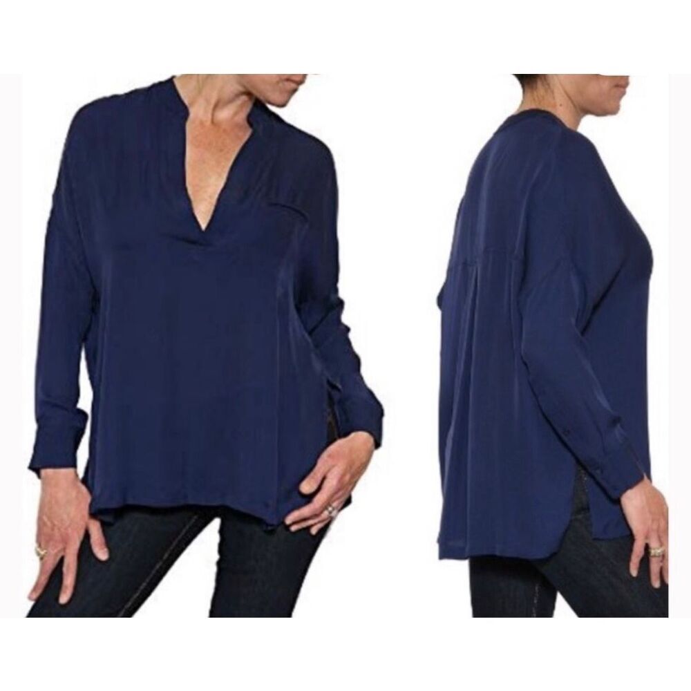 Vince 100% silk navy banded collar dolman sleeve top size Xs